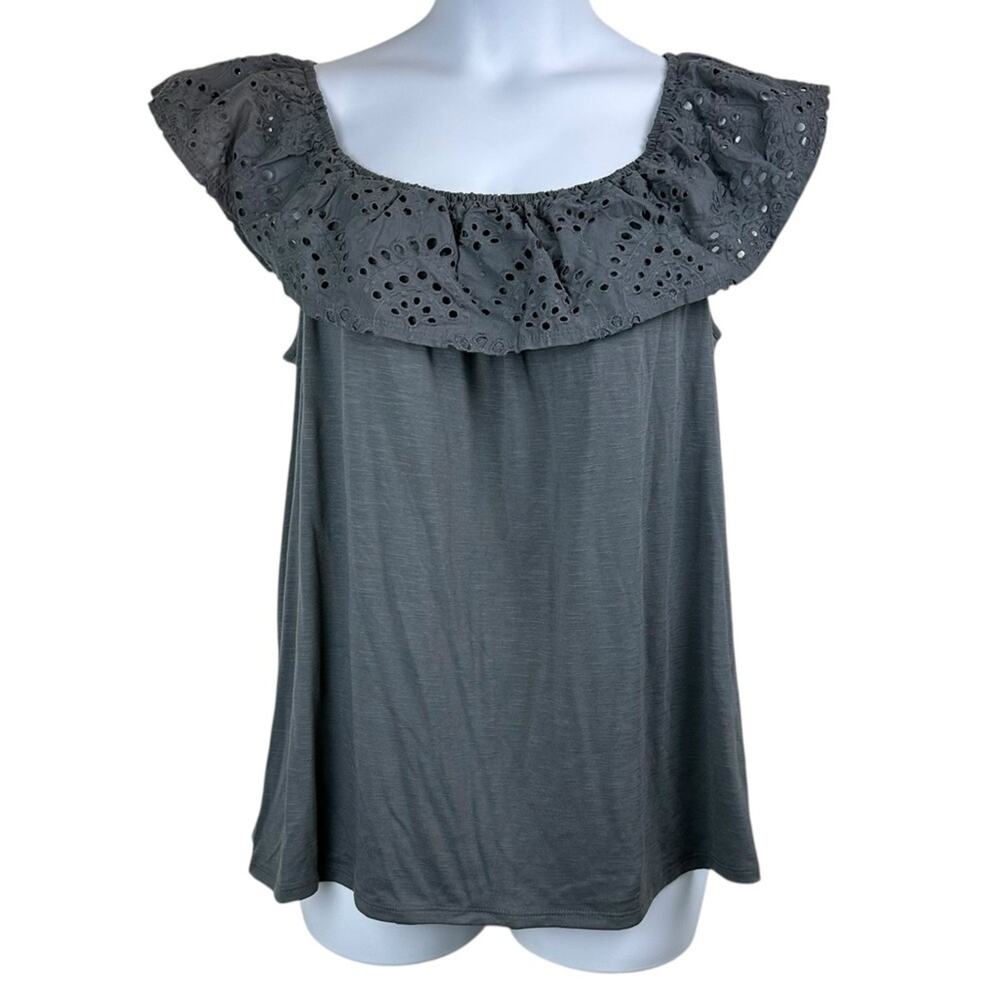 Lane Bryant Eyelet Ruffled Women's Top Size 18/20 Gray NWT